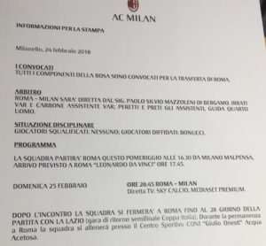 Programma Roma-Milan