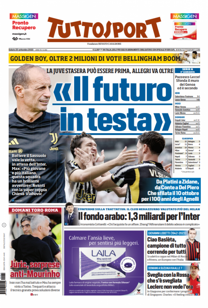 tuttosport prima pagina 23 settembre 2023